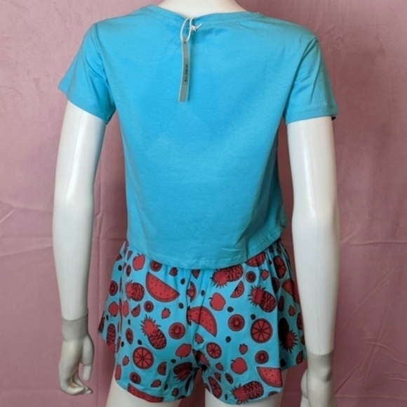 Brave Soul ASOS Blue and Pink Pineapple Print Crop Top and Shorts Pajama Set XS - Picture 4 of 7